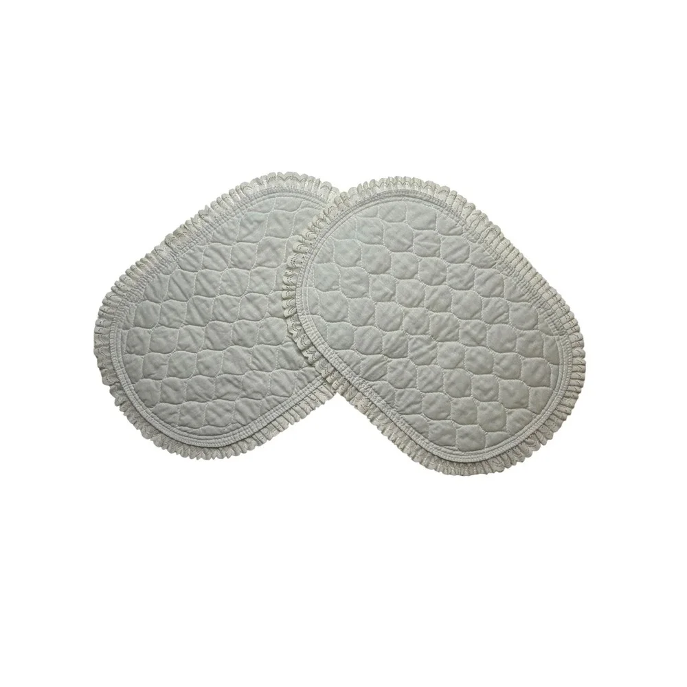 Vintage Floral Quilted Oval Placemats Set of 2 Lace Trim Butterfly Cottagecore